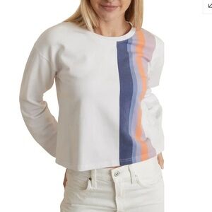 Marine Layer Tate Cropped Sweatshirt Cream Blue Rust Stripe Cotton Women’s XS